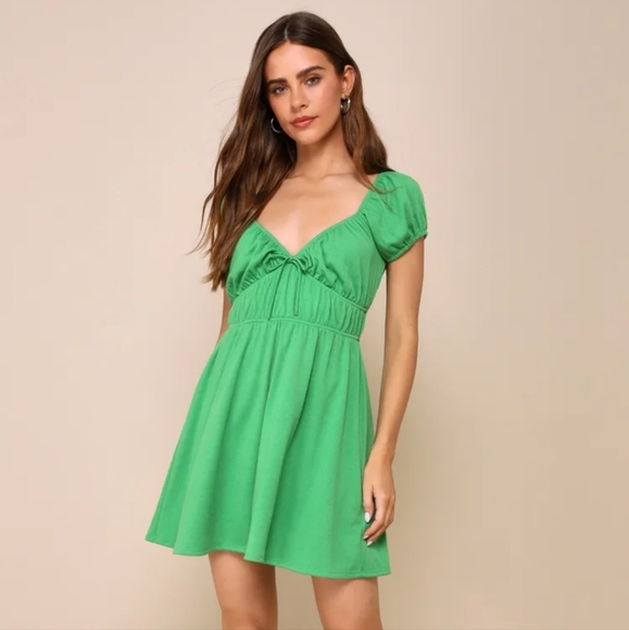 Lulu's | Daily Persona Green Textured Skater Mini Dress Size Small - Picture 1 of 5